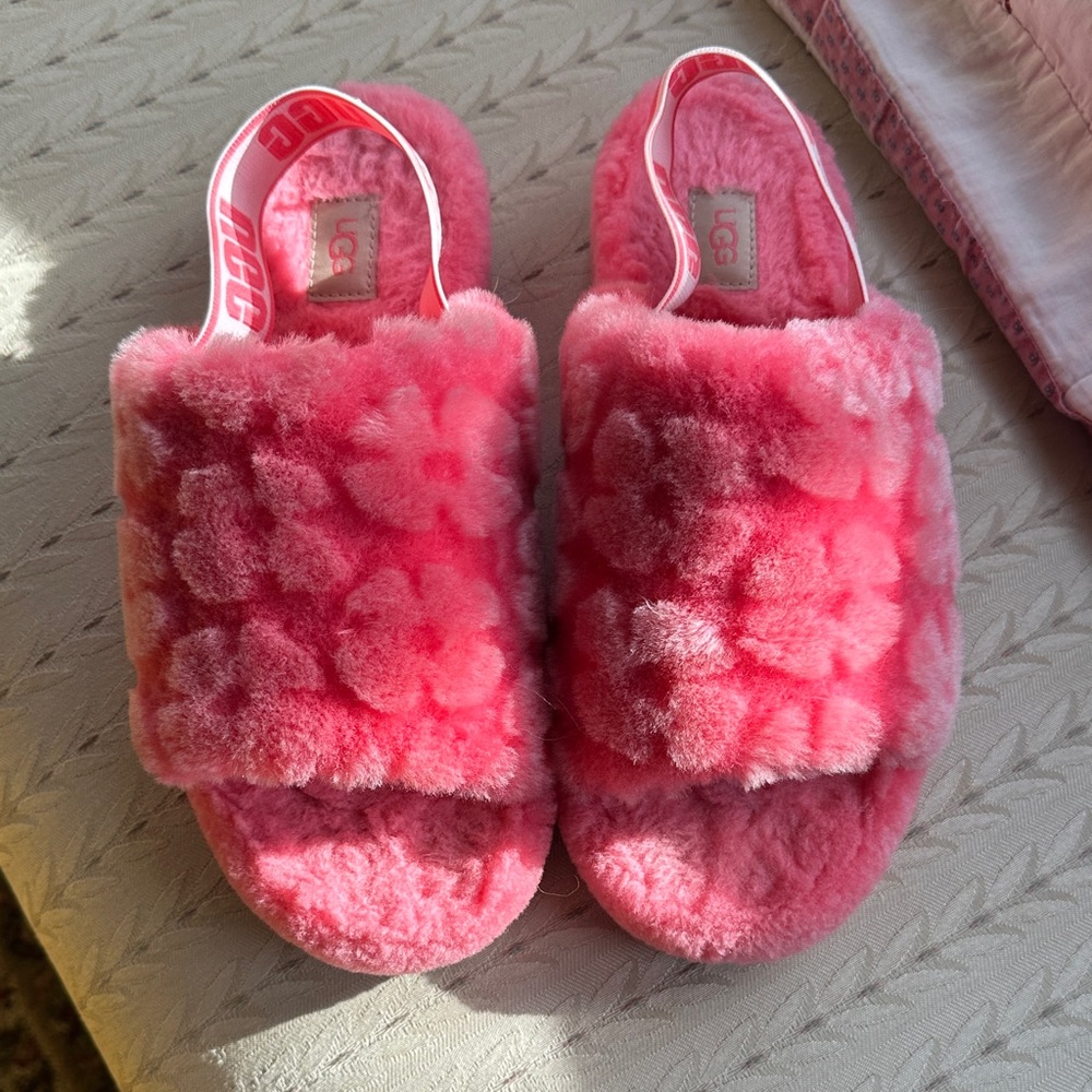 UGG Vibrant Pink Fuzzy Slides